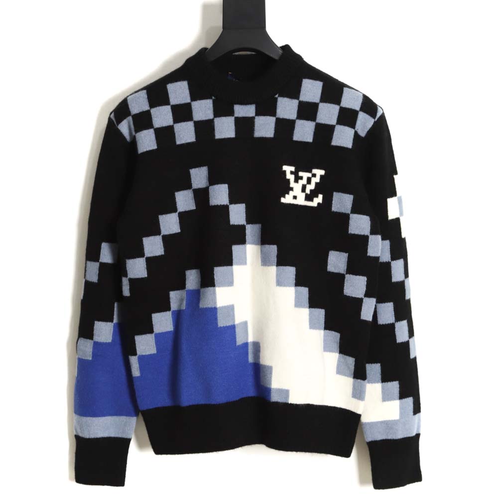 l0*is V*t0n lv l0*is V*t0n 23fw plaid mosaic crew neck sweater