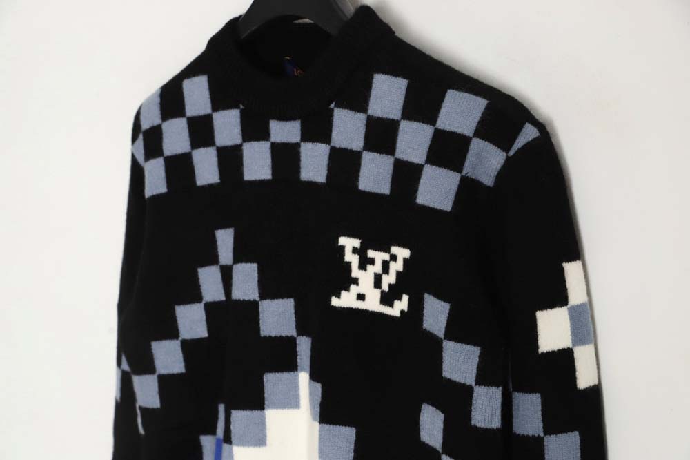 l0*is V*t0n lv l0*is V*t0n 23fw plaid mosaic crew neck sweater