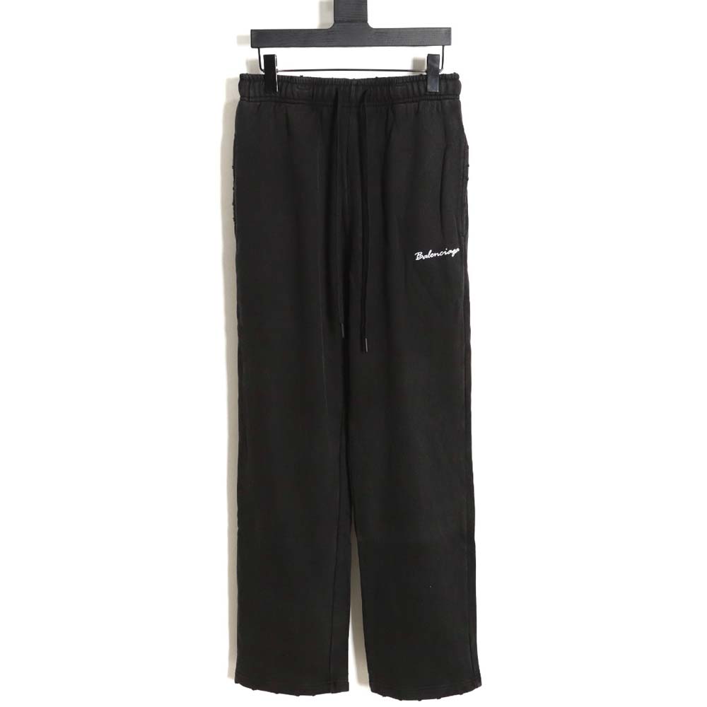 Ba*len*cia*ga 23fw signature logo embroidered vintage washed ripped trousers