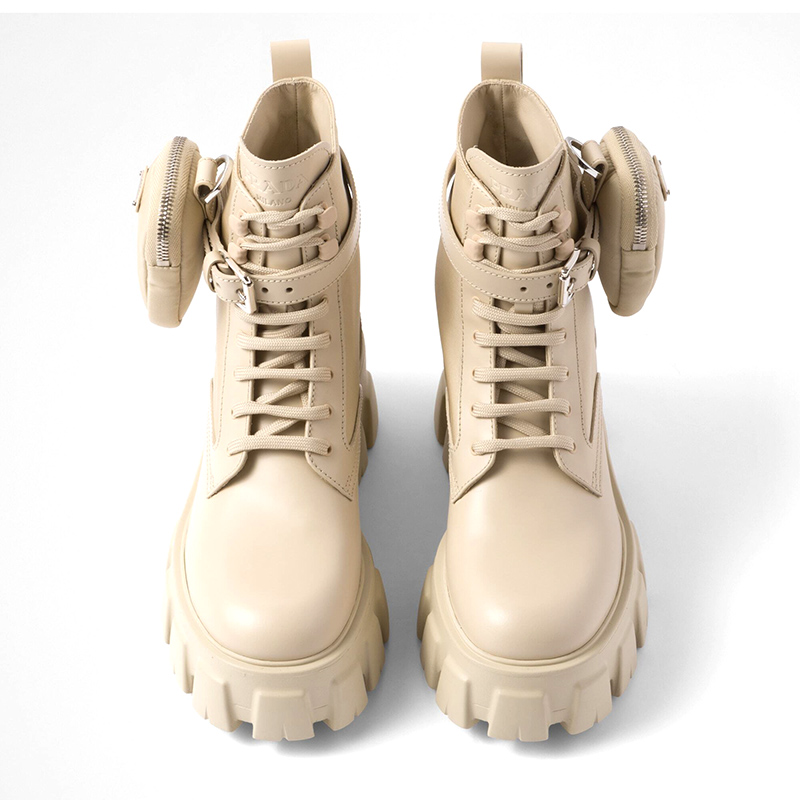 Pra*a monolith leather and re-nylon boots with pouch