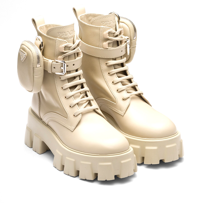 Pra*a monolith leather and re-nylon boots with pouch