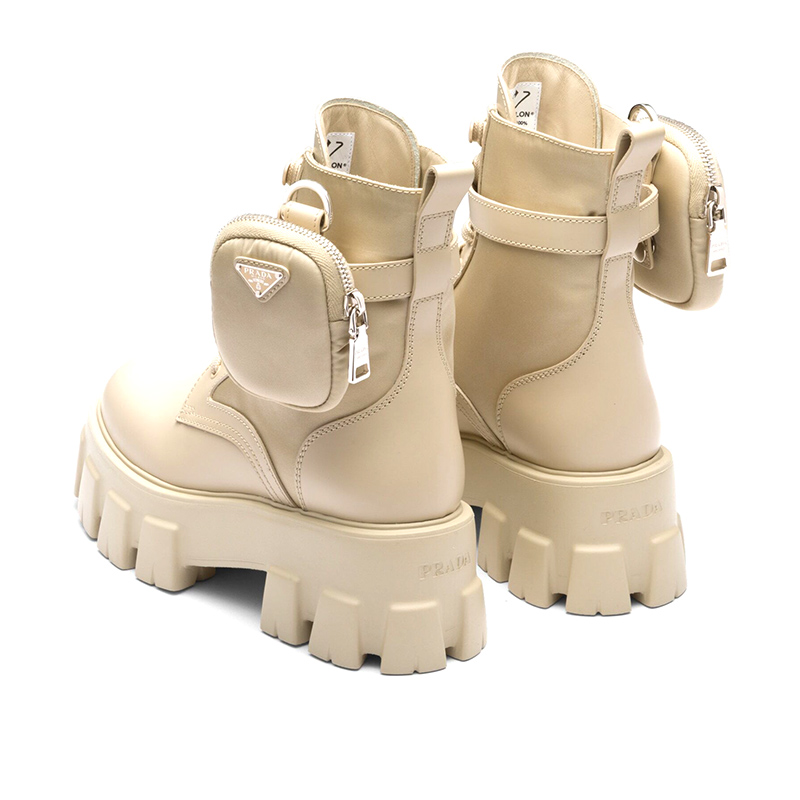 Pra*a monolith leather and re-nylon boots with pouch