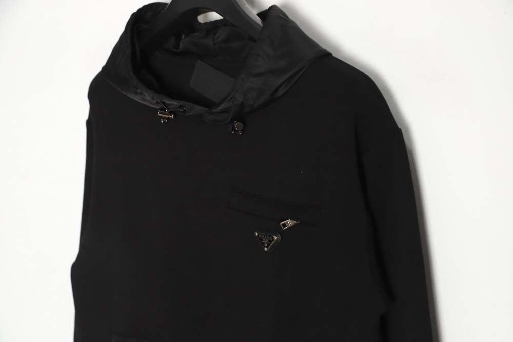 Pra*a 22fw nylon patchwork triangle logo hooded sweatshirt