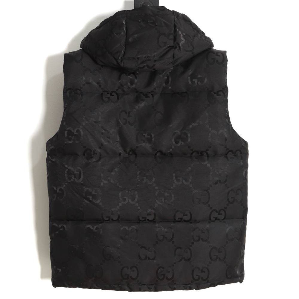 G*u*i 22fw dark pattern double g printed canvas hooded down vest