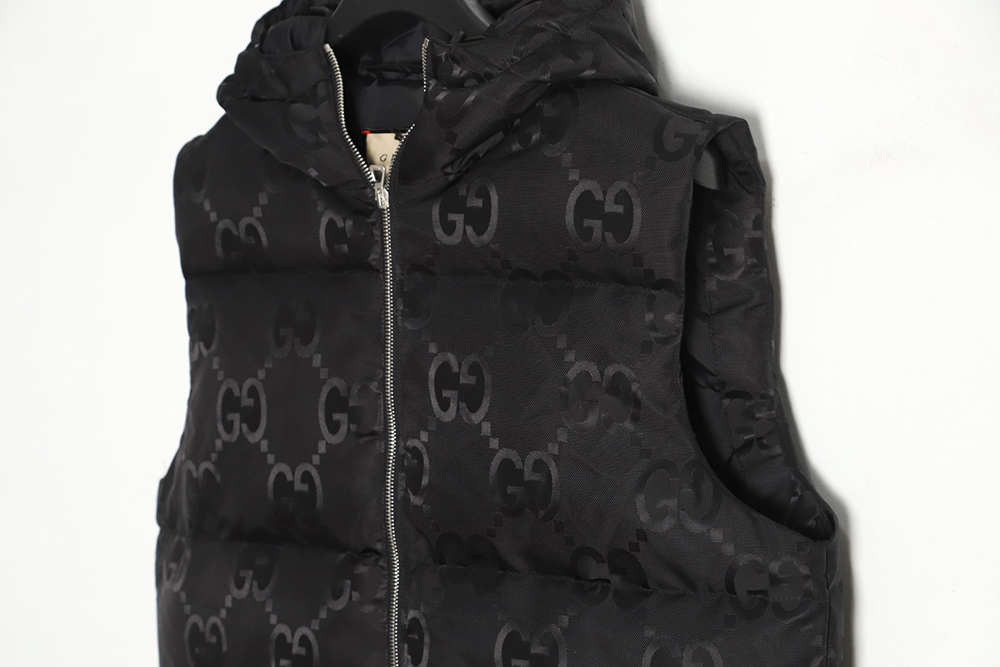 G*u*i 22fw dark pattern double g printed canvas hooded down vest