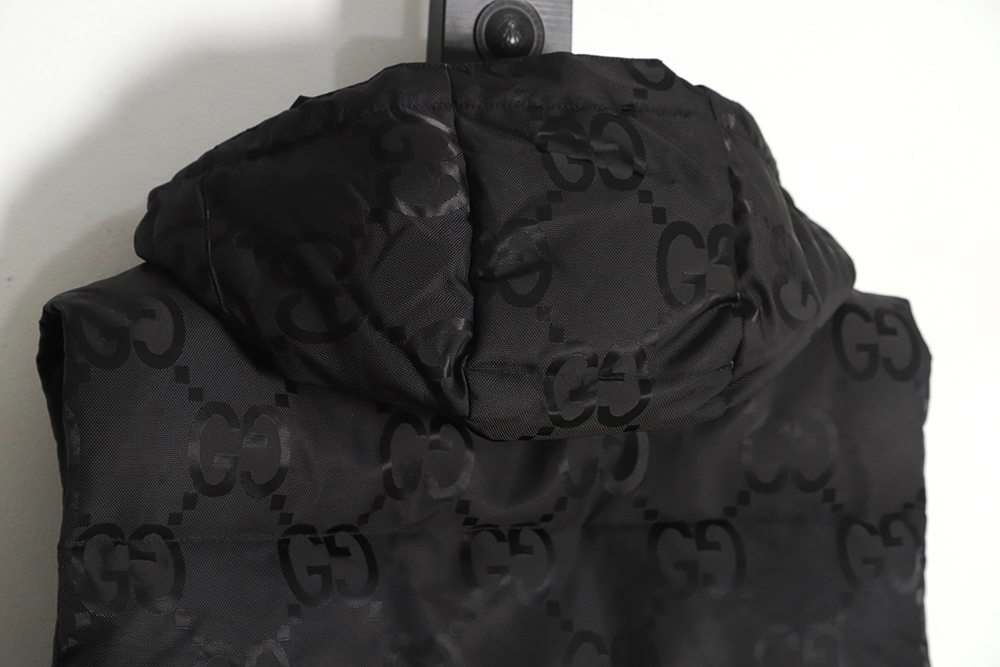 G*u*i 22fw dark pattern double g printed canvas hooded down vest