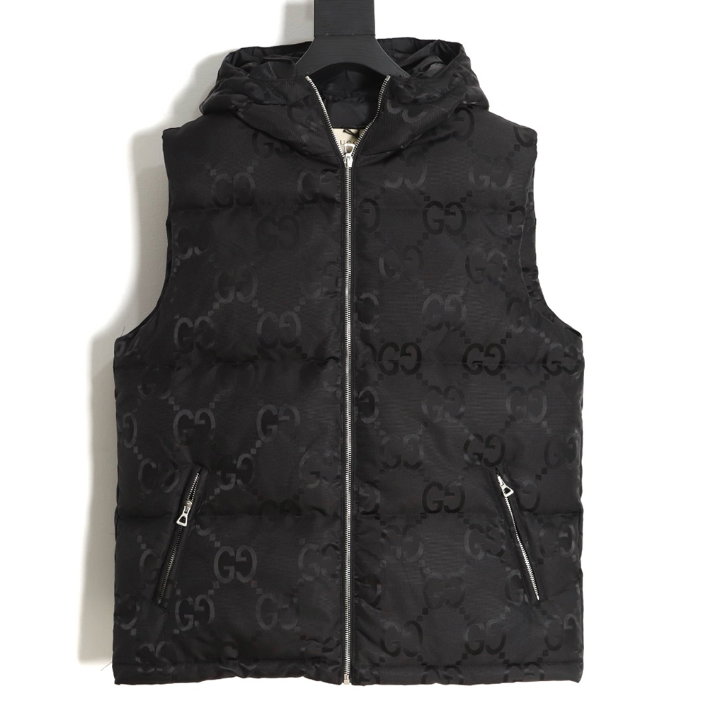 G*u*i 22fw dark pattern double g printed canvas hooded down vest