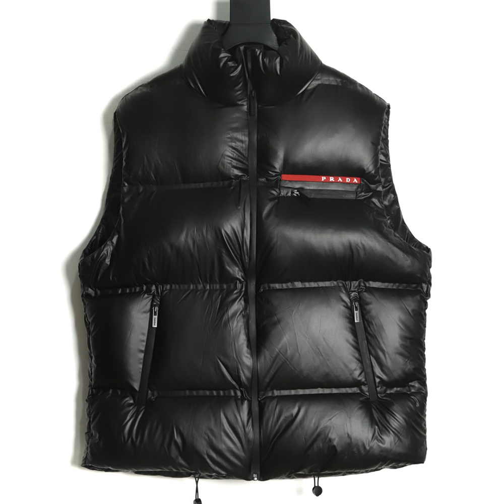 Pra*a red stripe logo down vest