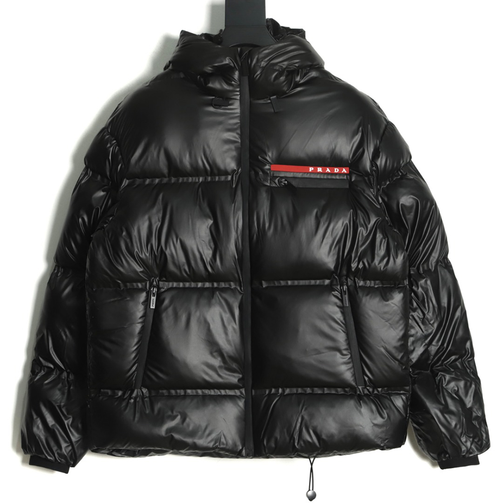 Pra*a 21fw red stripe logo down jacket
