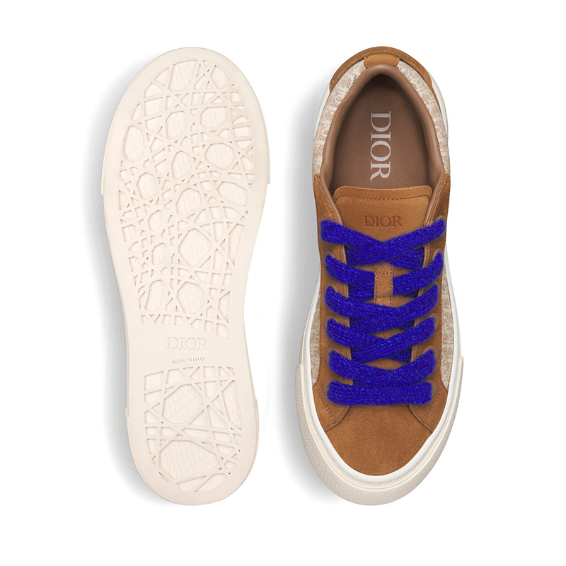 b33 sneaker brown and cream D*or oblique jacquard and brown suede
