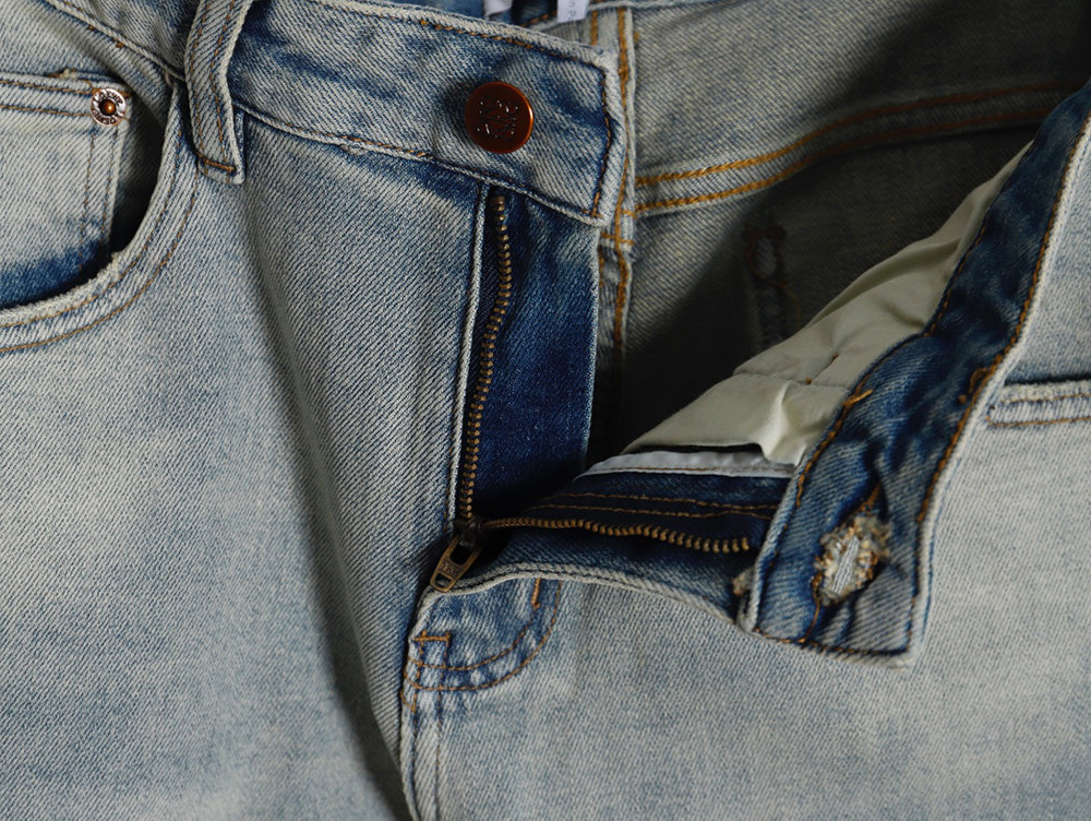 L0ew* glitch style embroidered logo jeans