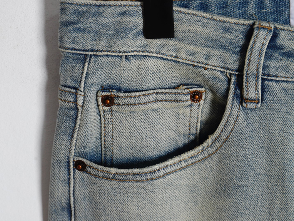 L0ew* glitch style embroidered logo jeans