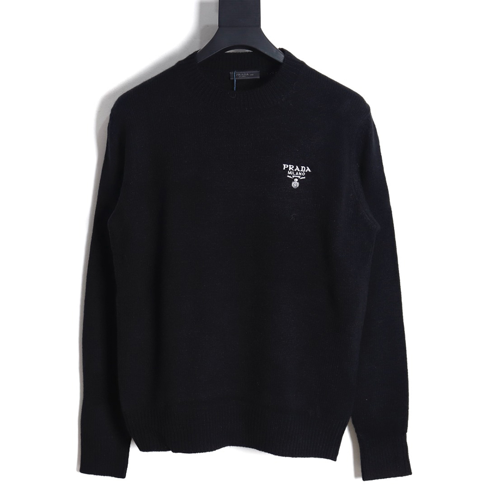 Pra*a 23fw machine embroidered lettering crew neck sweater