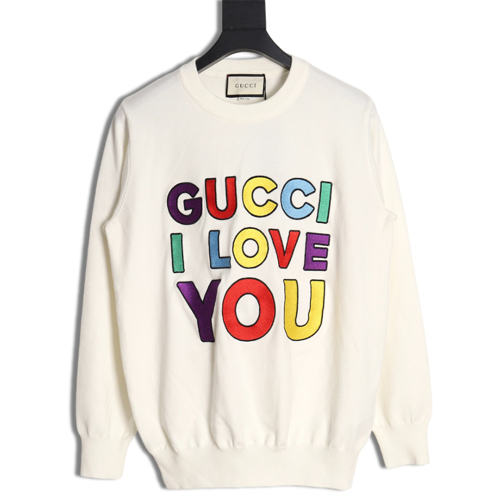 G*u*i 23fw valentine''s day colorful letter embroidered knitted sweater