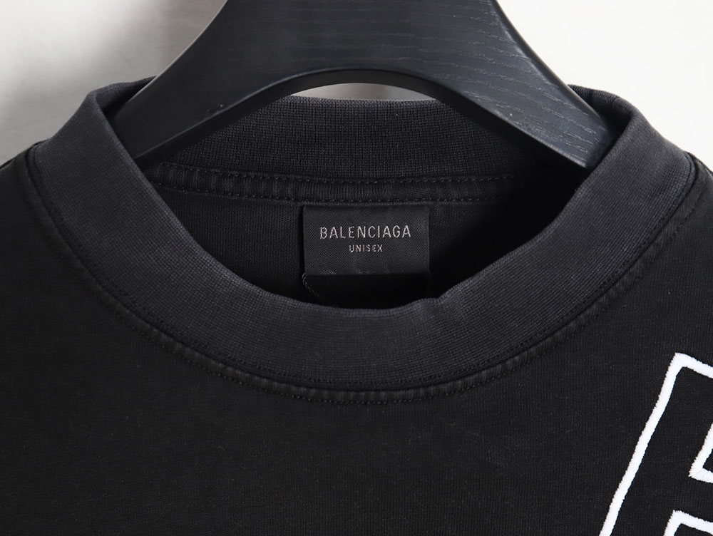 Ba*len*cia*ga 23ss washed distressed seamless embroidered letter long sleeves