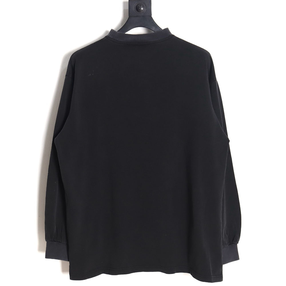 Ba*len*cia*ga 23ss washed distressed seamless embroidered letter long sleeves