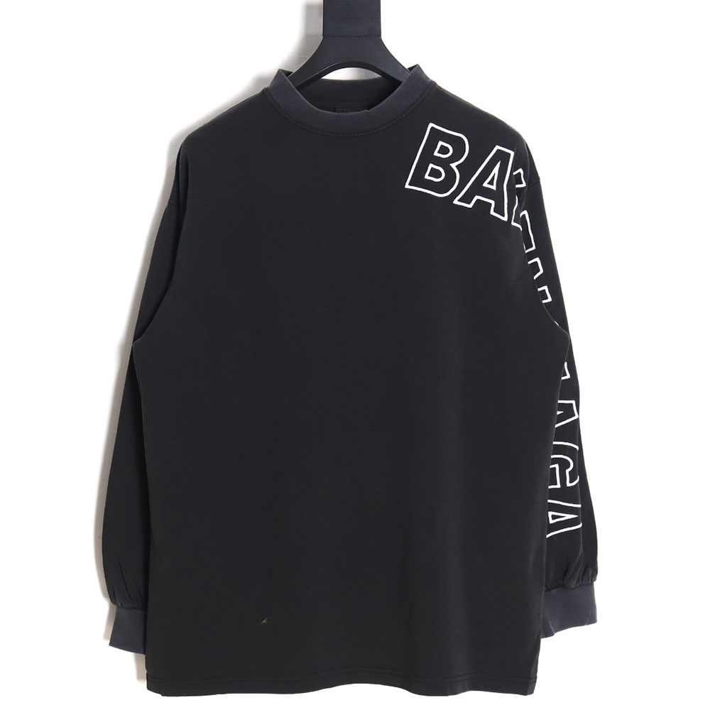 Ba*len*cia*ga 23ss washed distressed seamless embroidered letter long sleeves