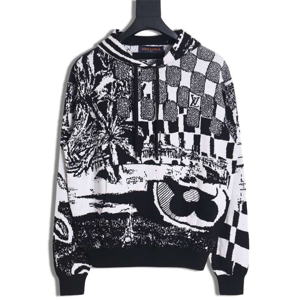 l0*is V*t0n lv l0*is V*t0n\l0*is V*t0n lv l0*is V*t0n 23fw patchwork pattern jacquard knitted hoodie