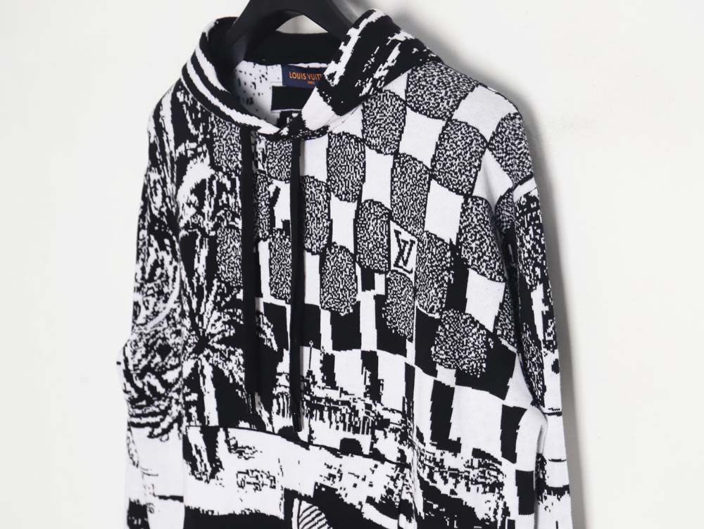 l0*is V*t0n lv l0*is V*t0n\l0*is V*t0n lv l0*is V*t0n 23fw patchwork pattern jacquard knitted hoodie