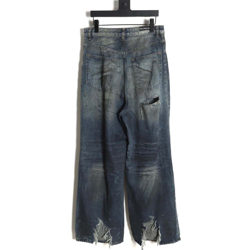 Ba*len*cia*ga 23fw machine style large damage pleated jeans