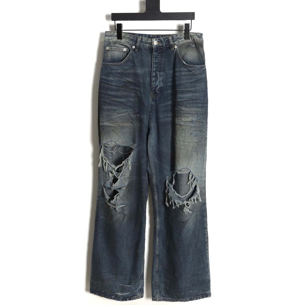 Ba*len*cia*ga 23fw machine style large damage pleated jeans