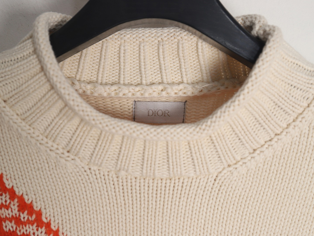 D*or 23fw orange space element jacquard embroidered crew neck sweater