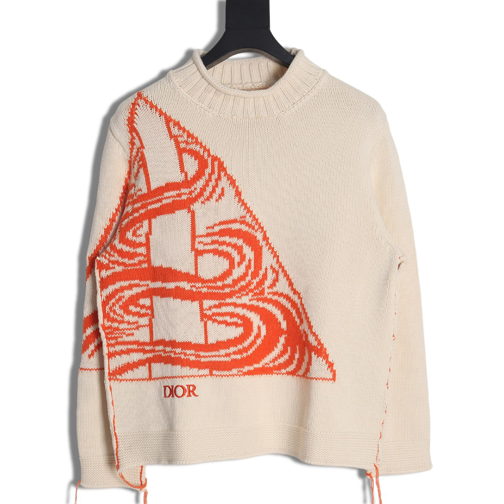 D*or 23fw orange space element jacquard embroidered crew neck sweater