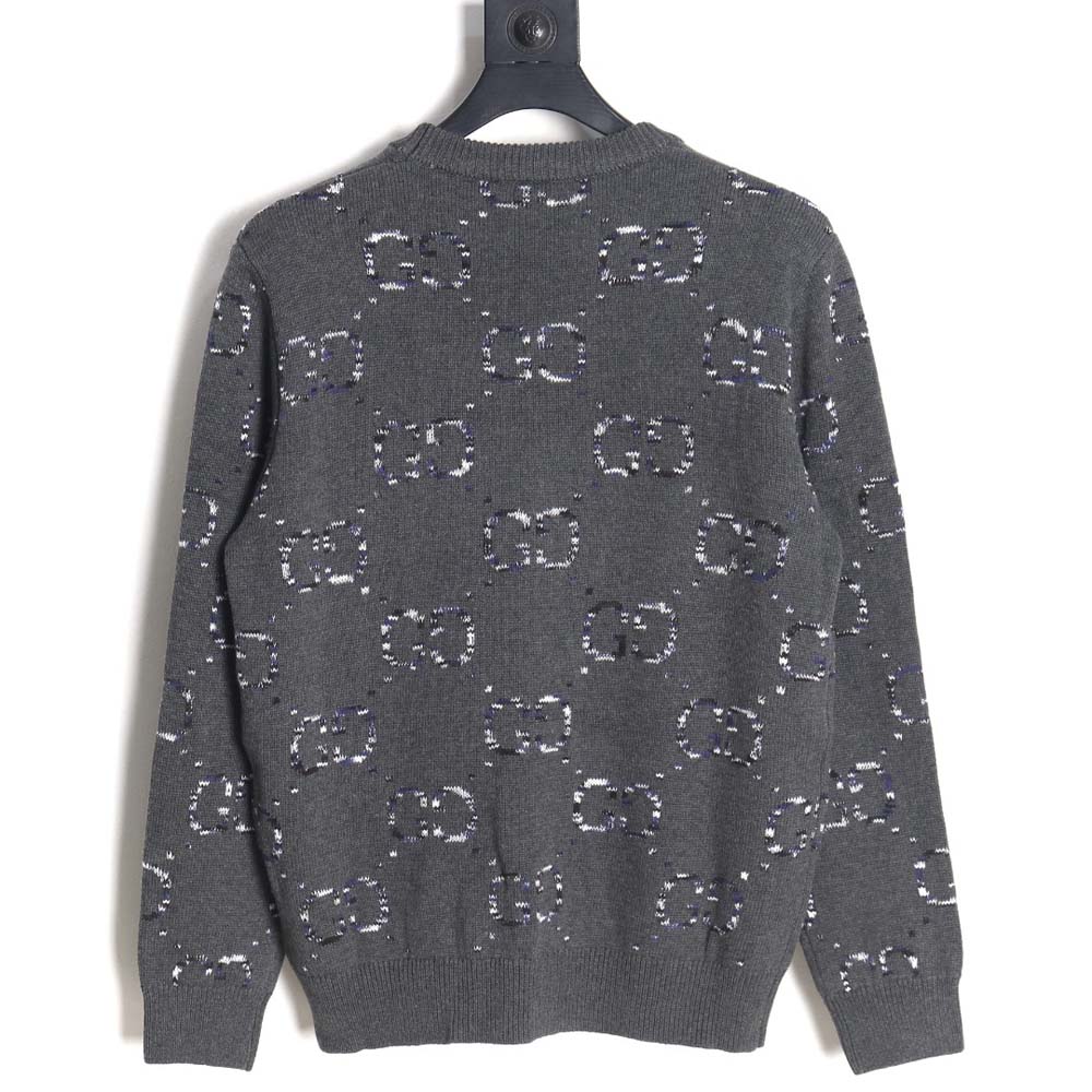 G*u*i 23f new gradient full-print double g jacquard casual crew neck sweater