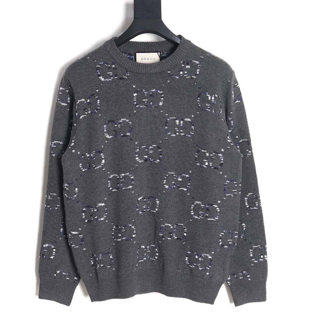 G*u*i 23f new gradient full-print double g jacquard casual crew neck sweater