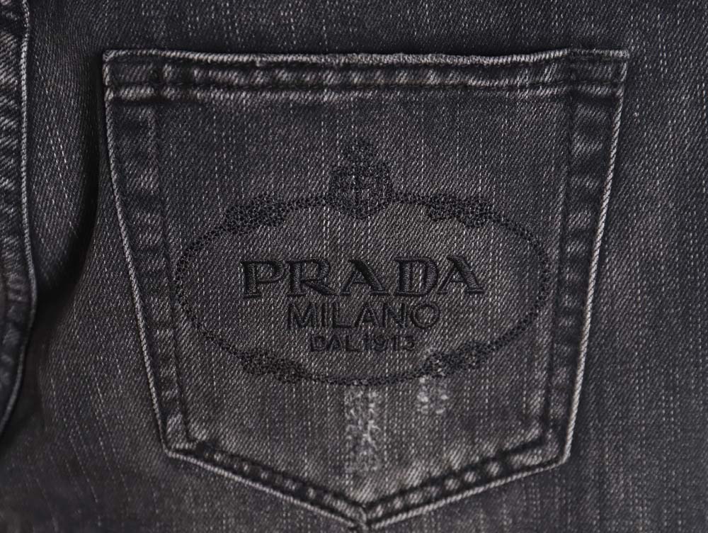Pra*a 23fw triangle logo and logo embroidered washed jeans