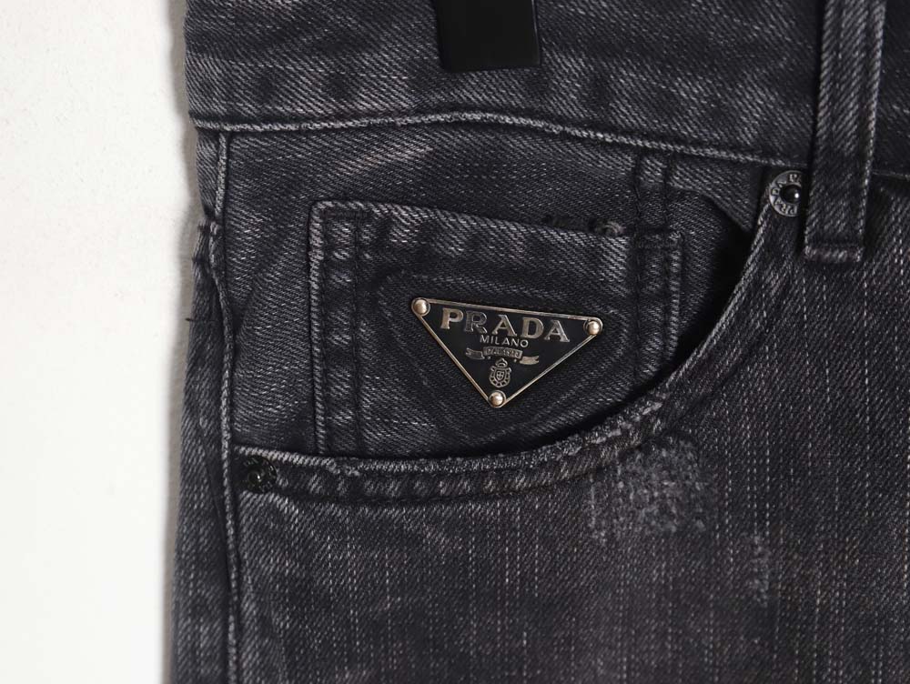 Pra*a 23fw triangle logo and logo embroidered washed jeans