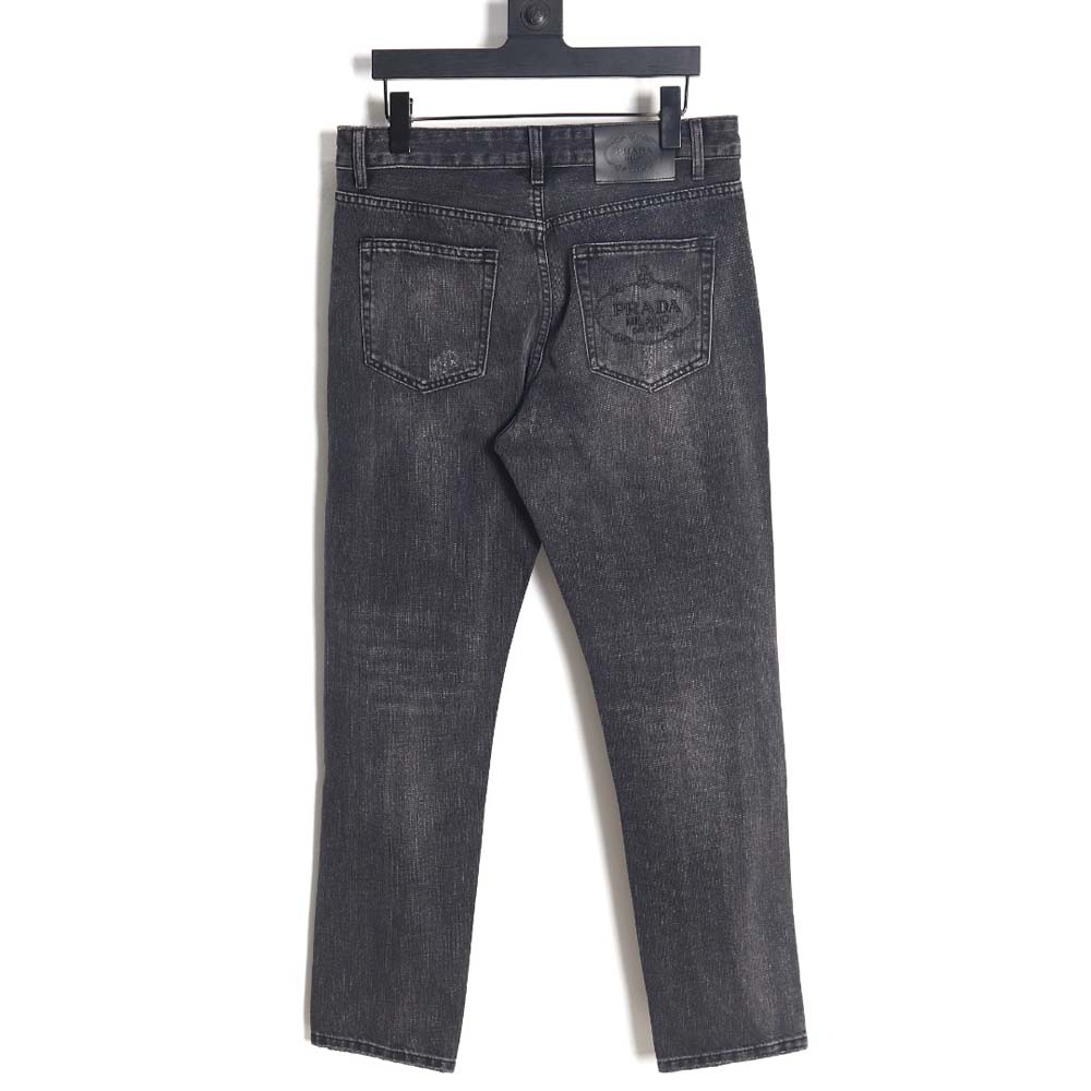 Pra*a 23fw triangle logo and logo embroidered washed jeans