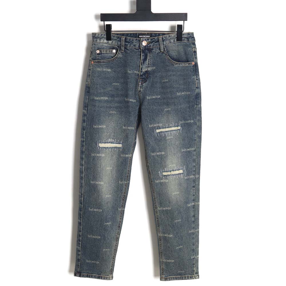 Ba*len*cia*ga Ba*len*cia*ga 23fw all-over lettering distressed washed jeans