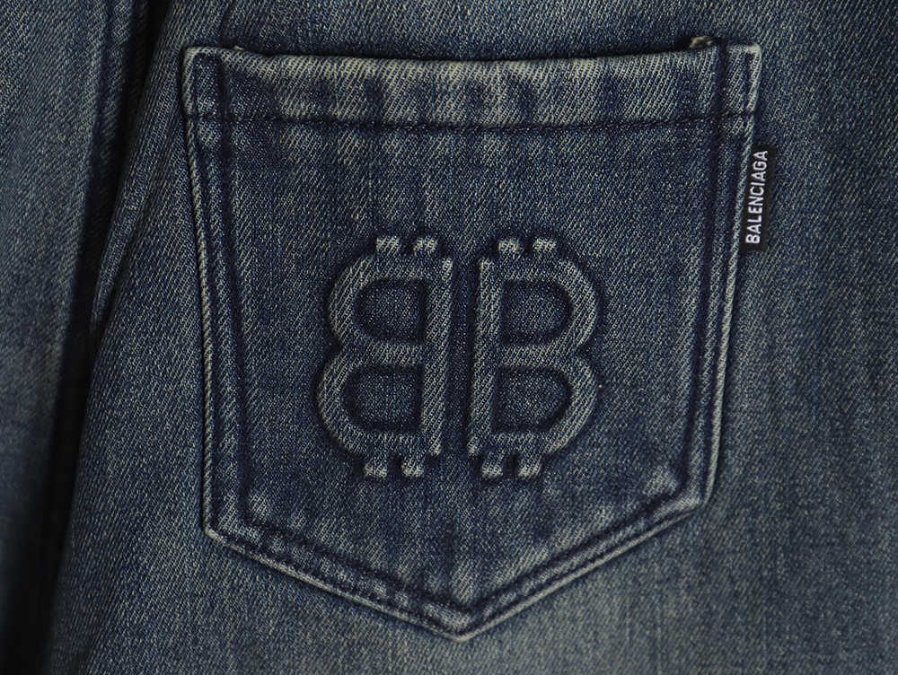Ba*len*cia*ga double b embossed lightning wash distressed jeans