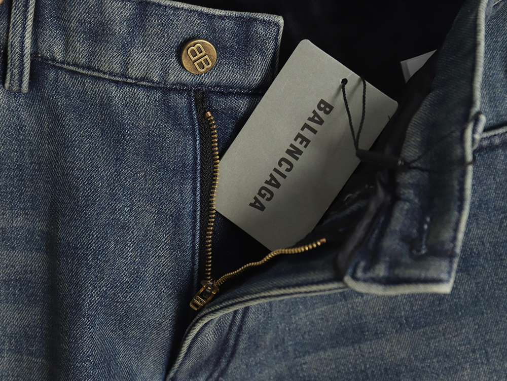 Ba*len*cia*ga double b embossed lightning wash distressed jeans
