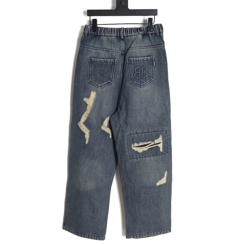 Ba*len*cia*ga double b embossed lightning wash distressed jeans