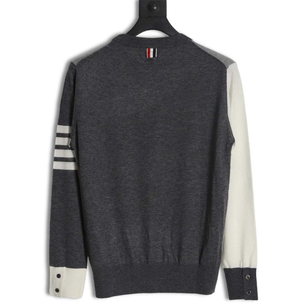 THOM BROWNE TB 23FW fine wool crew neck sweater (off-white)