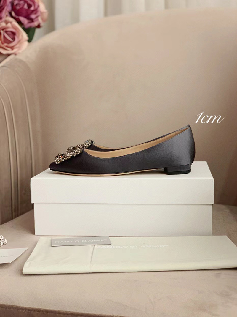 Manolo Blahnik Hangisi Dark Grey Satin Jewel Buckle Pumps