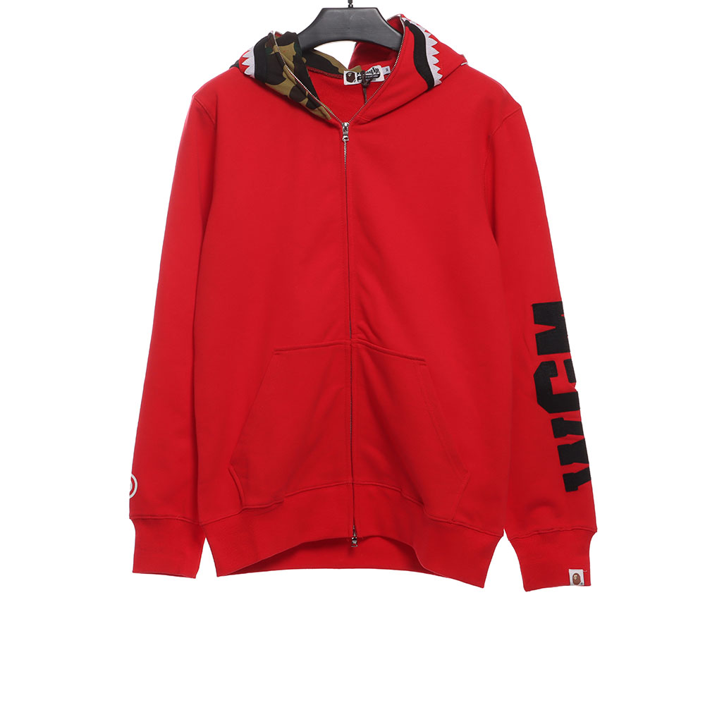 BAPE solid color patchwork camouflage shark hoodie