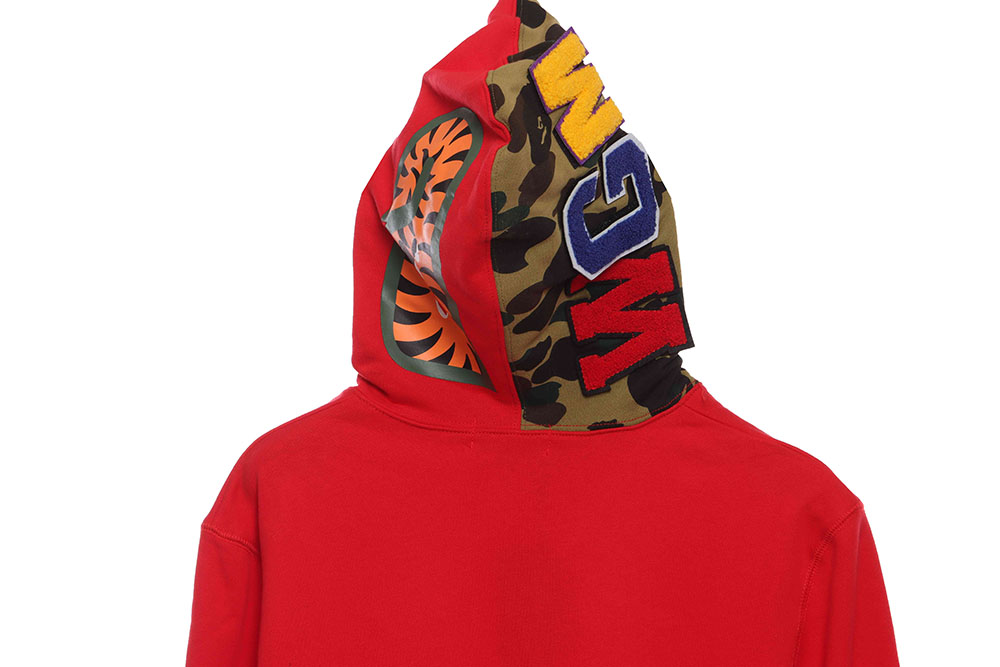 BAPE solid color patchwork camouflage shark hoodie