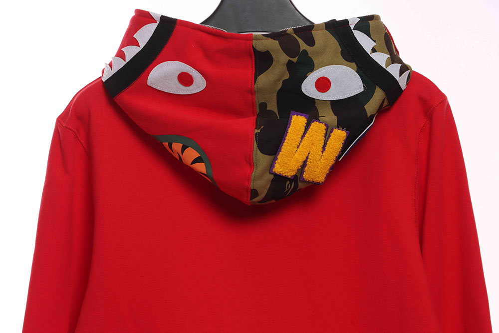 BAPE solid color patchwork camouflage shark hoodie