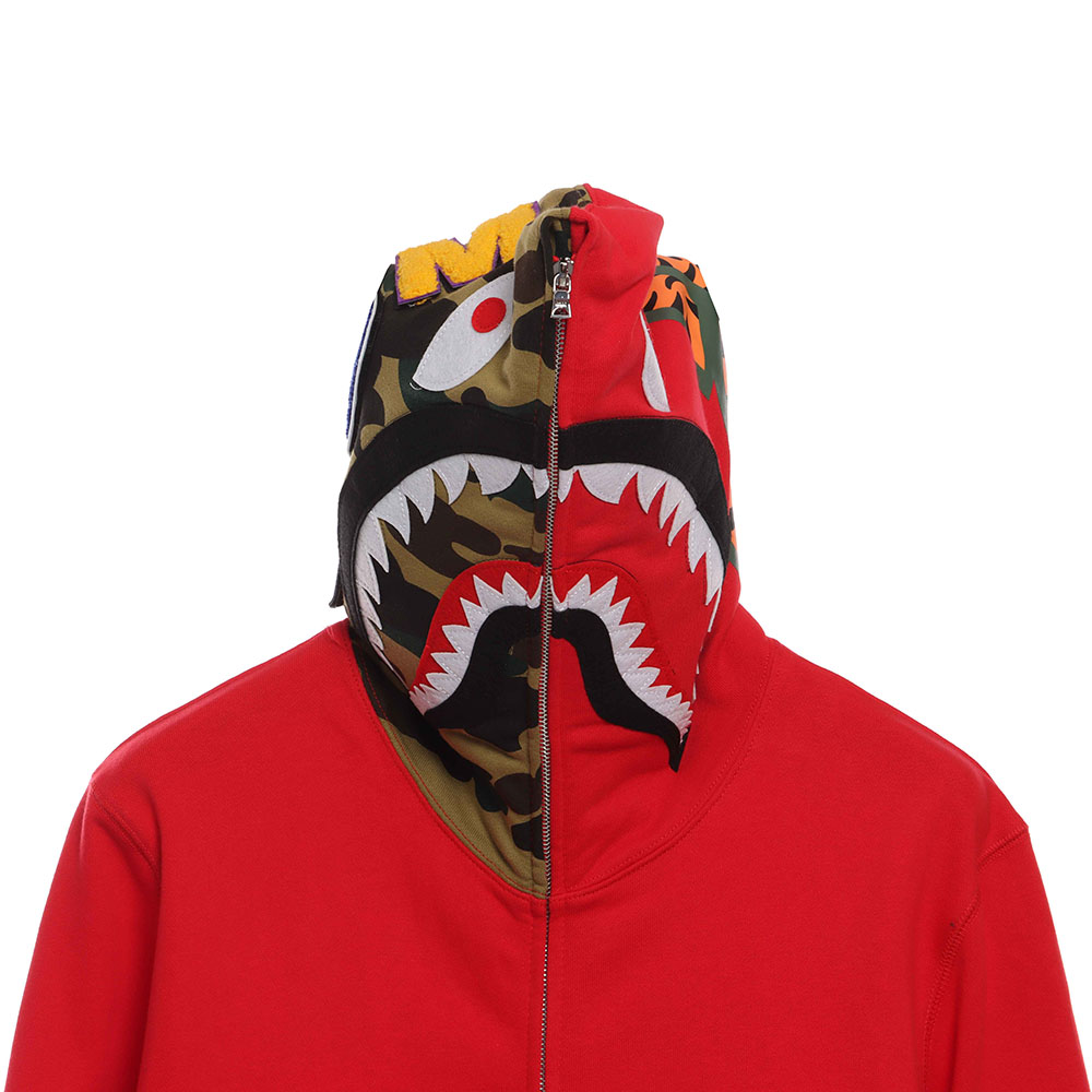 BAPE solid color patchwork camouflage shark hoodie