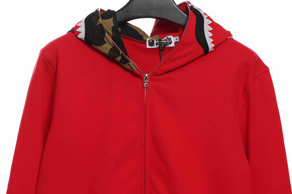 BAPE solid color patchwork camouflage shark hoodie