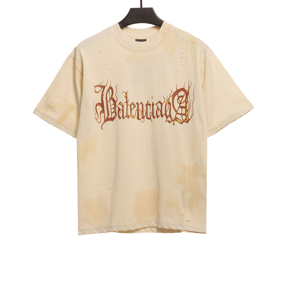 Ba*len*cia*ga distressed muddy sanskrit printed short sleeves tsk2