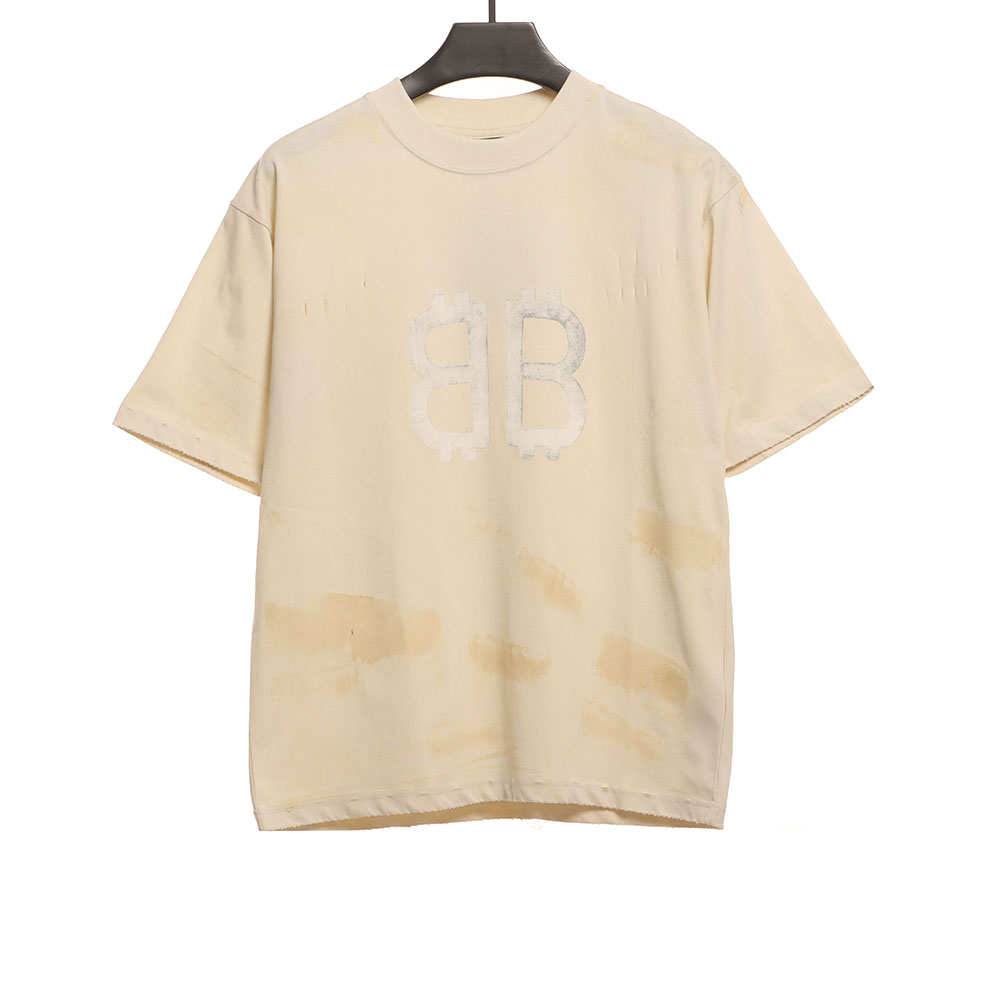 Ba*len*cia*ga distressed mud dyed double b printed short sleeves tsk1