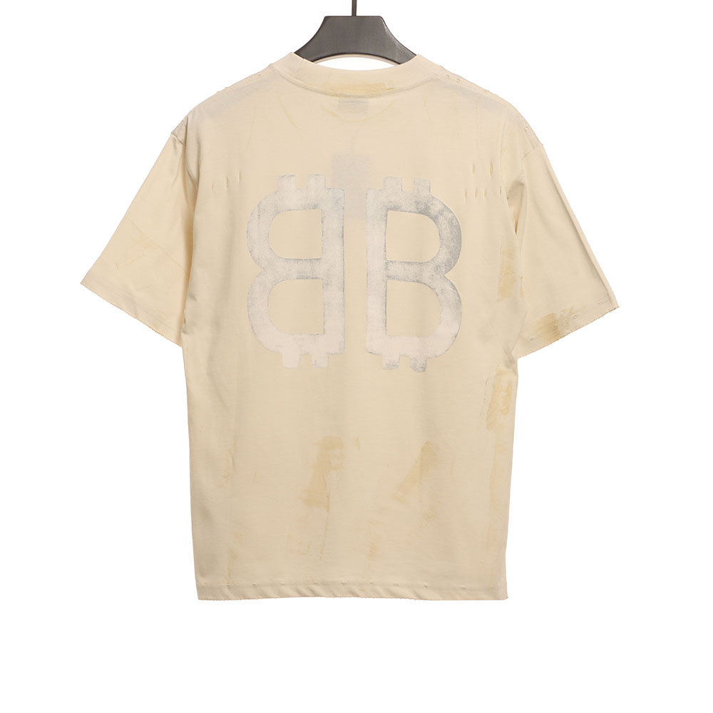 Ba*len*cia*ga distressed mud dyed double b printed short sleeves tsk1