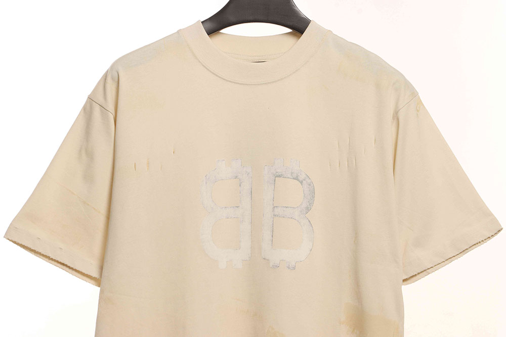 Ba*len*cia*ga distressed mud dyed double b printed short sleeves tsk1
