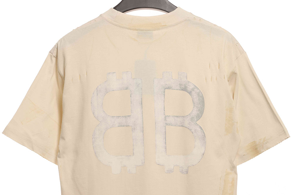 Ba*len*cia*ga distressed mud dyed double b printed short sleeves tsk1