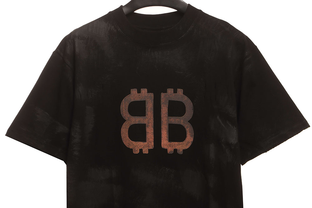 Ba*len*cia*ga distressed mud dyed double b printed short sleeves tsk2