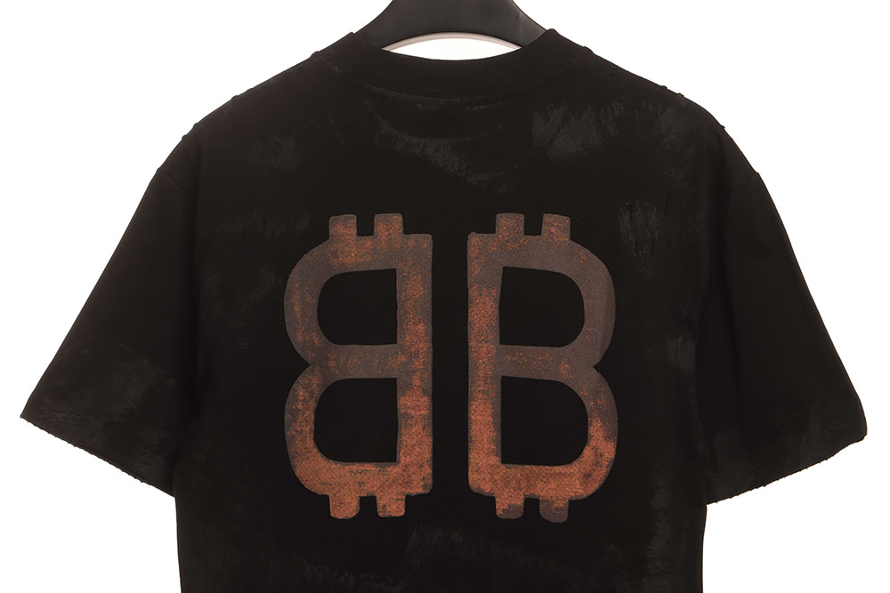 Ba*len*cia*ga distressed mud dyed double b printed short sleeves tsk2